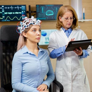 Woman receiving a brainwave scan