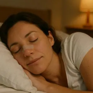 Woman sleeping with a nasal strip