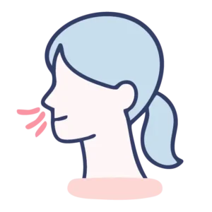 Side view illustration of a face with the lips closed and airflow lines at the nose