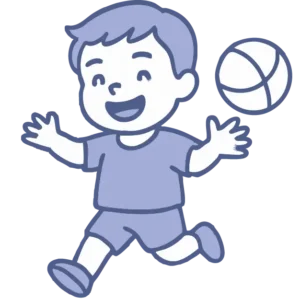 Illustration of a restless, over-active child running with a ball